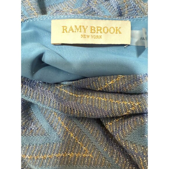 NWT Ramy Brook Blue Chevron Smocked Mini Dress Halterneck Size L - Picture 4 of 10